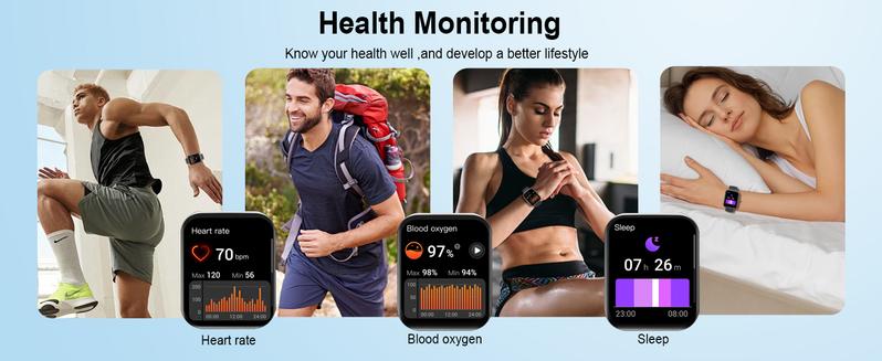 Smart Watch, 1.83" HD Smartwatch for Men Women with 120 Sports Modes, Bluetooth Call & Make Call, Health, Fitness & Sleep Tracker, 5 ATM Water-Resistance, Fitness Watch for Android/iOS, Black,Pedometer Watch No APP/Phone Required Smartphone Wearable