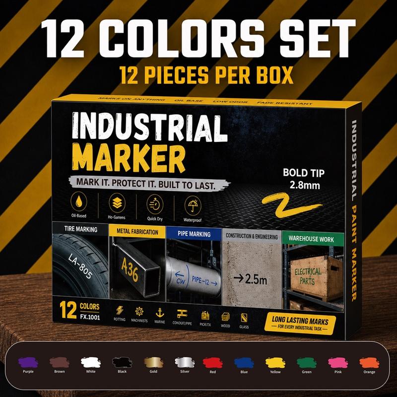 8/12 Colors Industrial Paint Markers, Thick Chisel Tip Permanent Paint Pens, Smooth Ink Flow Waterproof Markers for Metal, Steel, Concrete, Plastic, Wood, Construction Site, Warehouse and Workshop