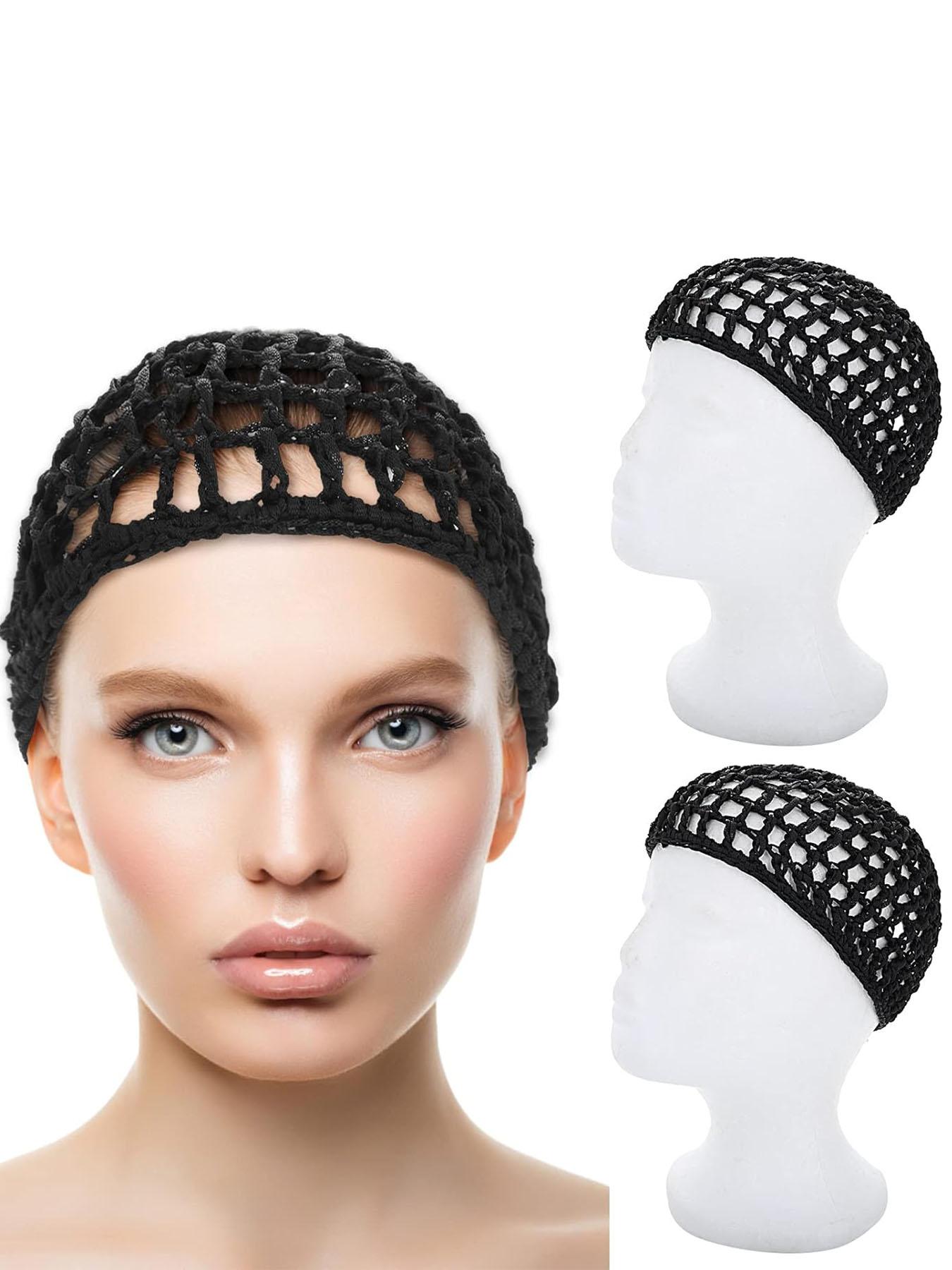 2 PCS Hair Nets Cap Sleeping Hairnet Snoods Wrap Bonnets Long Straight Curl Wig Head Protector Black Mesh Wrapping Crochet Wave Cook Hats Bun