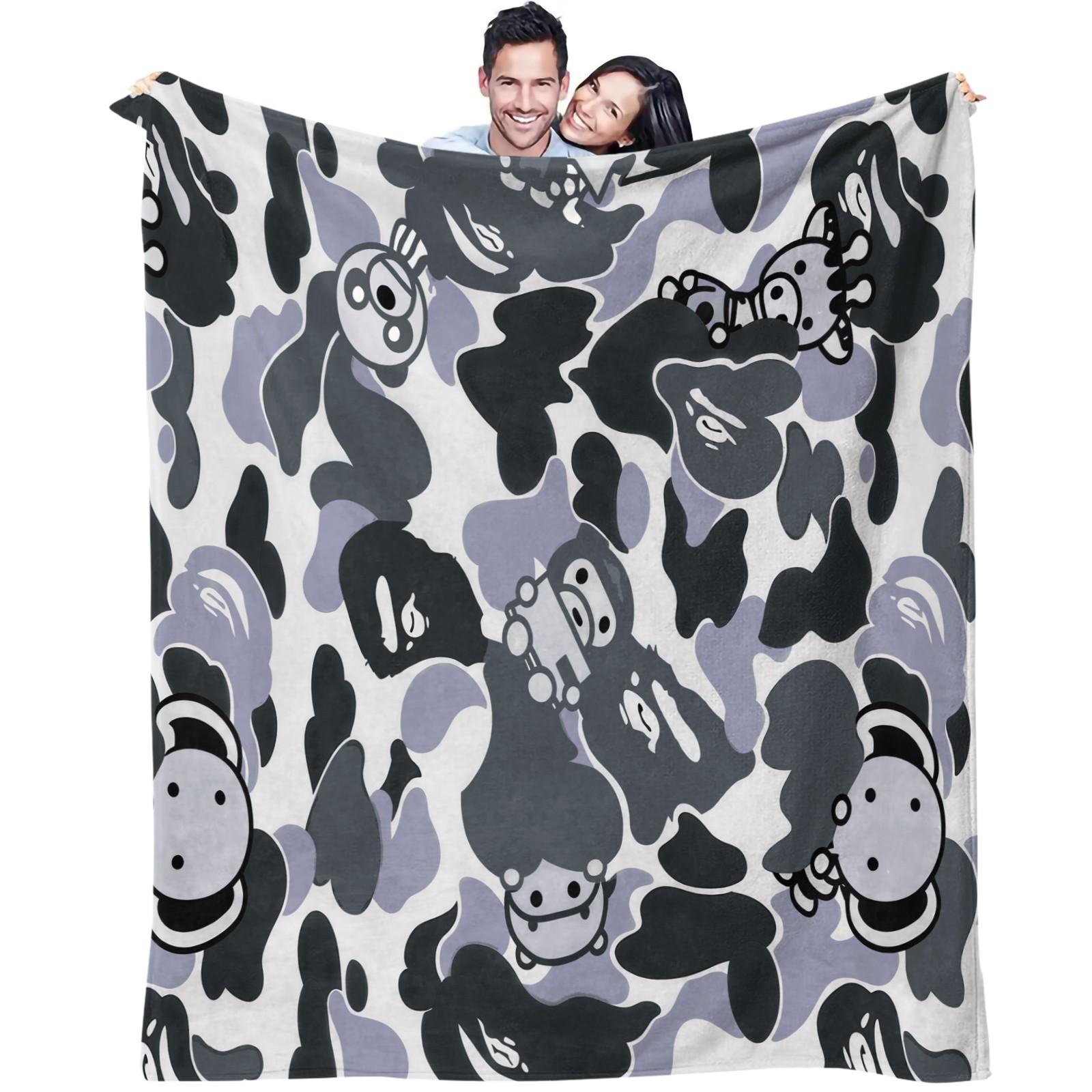 Cartoon Camo Anime Flannel Blanket, Multi-use for Car, Home & Library, Soft Lightweight and Machine Washable, Trendy Gift for Housewarming, Christmas & Birthday