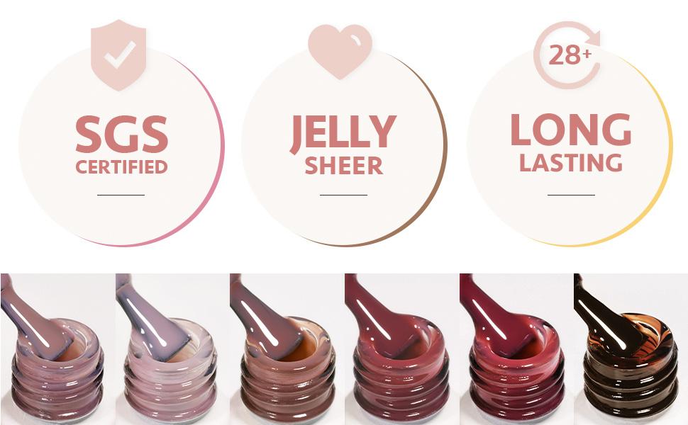 GAOY Rose Garden Jelly Gel Nail Polish of 6 Transparent Nude Red Pink Brown Colors Sheer Gel Polish Kit for Salon Manicure and Nail Art DIY at Home