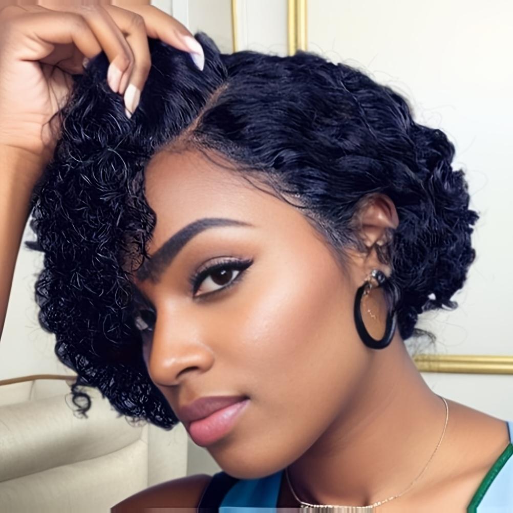 Chic Short Pixie Cut Curly Wave Wig For Women 6INCH 13X4X1 T-Part Lace Front 200% Density Remy Human Hair Natural Black Dealsforyoudays TikTokShopBlackFriday