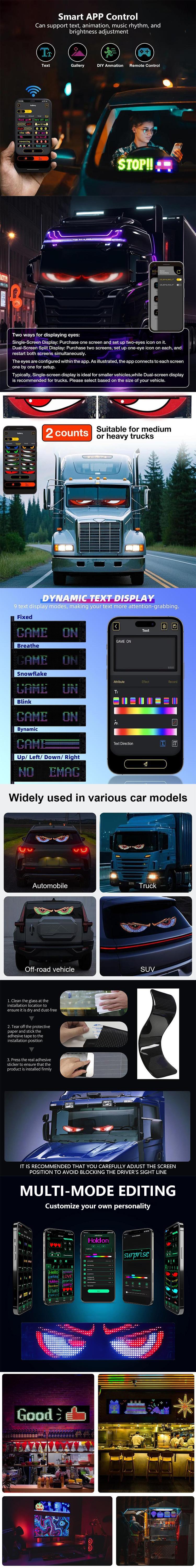 LED Scrolling Screen-Devil's Eye Evil Eye, Smart APP Wireless Connection  LED Programming Screen Animation Effects,Rhythm Suitable For Car Trucks,Decorations customizable personalized lighting matadimobil control display usb rechargeable rgb custom