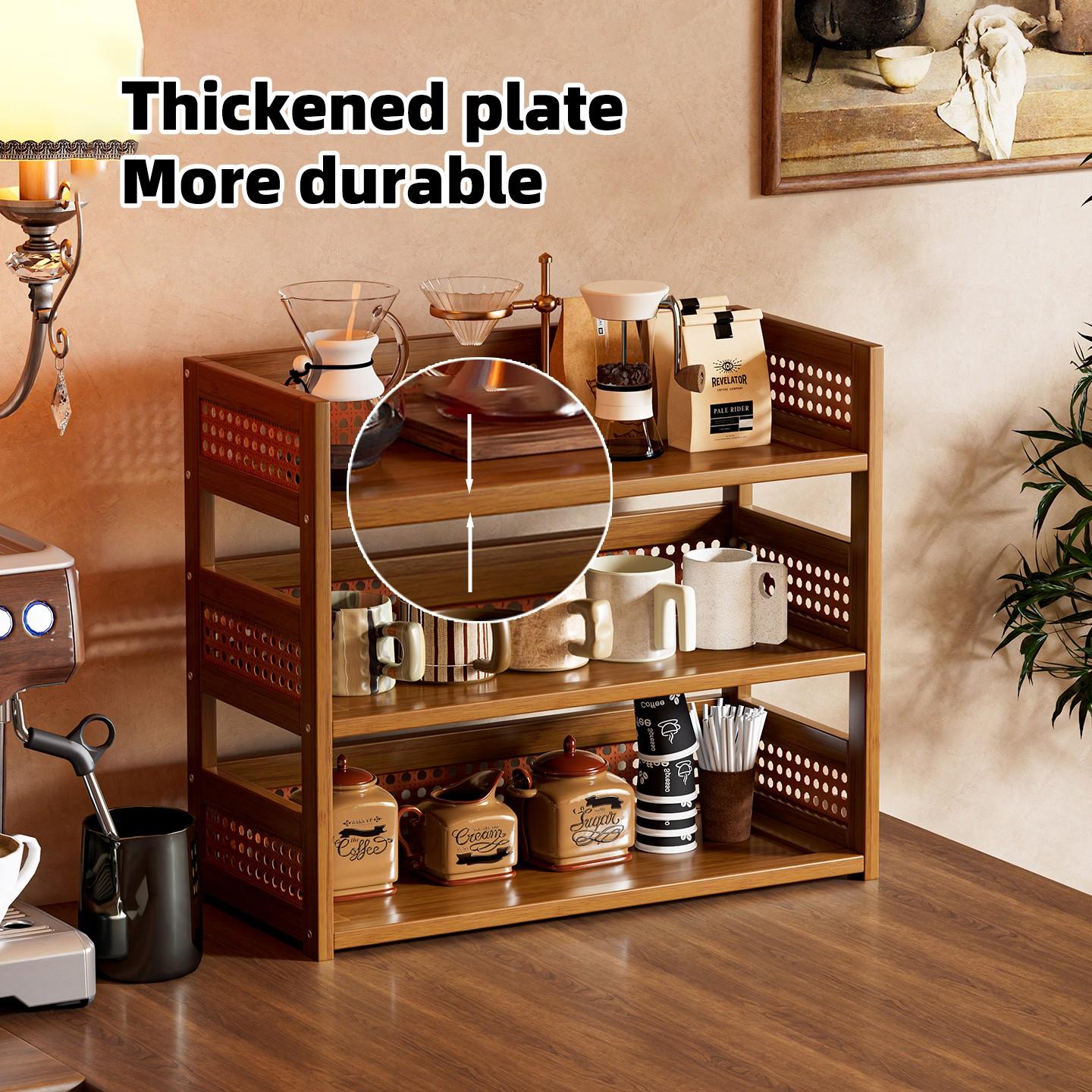 Multi-Layer Storage Rack, Kitchen Spice Rack, Desktop Organizer, Bamboo Office Desk Holder, Independent Display Stand, Display Shelf, Suitable for Office, Dormitory, Home