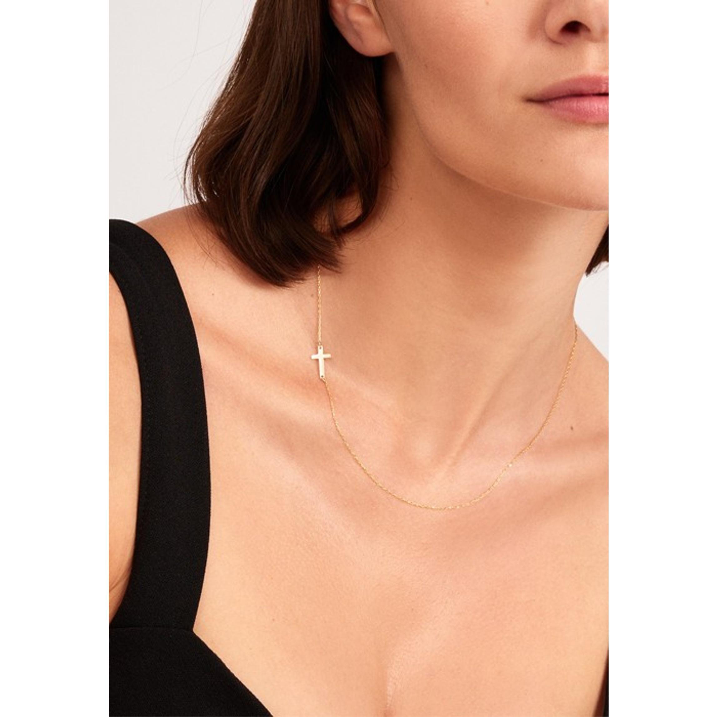 14K Gold Layered Cross Necklaces for Women, Tiny Sideways Cross Necklace, Minimalist Christian Jewelry Gifts for First Communion, Confirmation, Easter, 2Pcs