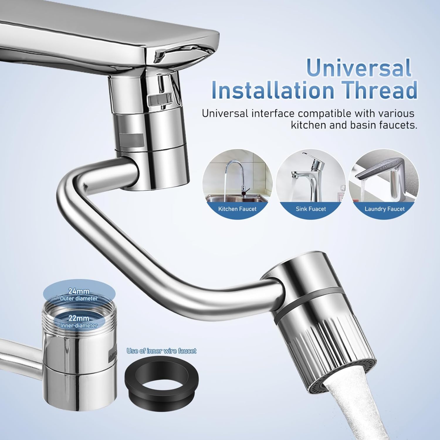 Rotatable Faucet Aerator Extension - for Effortless, All-Angle Control, Rotating Swivel Faucet Aerator Extender, Kitchen Bathroom Sink Faucets Sprayer Attachment with 2 Mode Splash(1PC)
