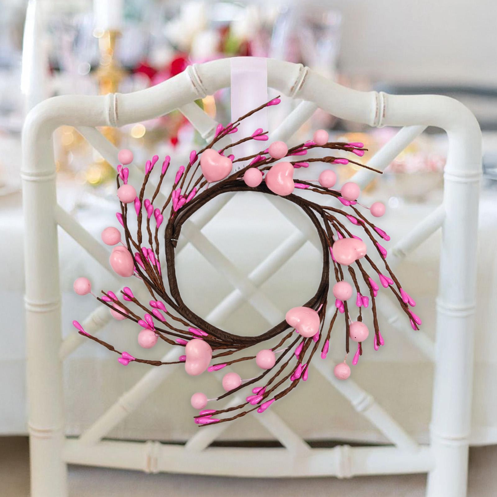 10-inch Valentine's Day wreath candlestick with small wreaths featuring red and pink hearts; suitable for dining table, window, and home Valentine's Day decorations, Home Decor Ornaments