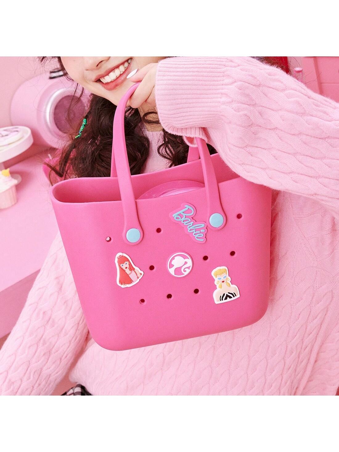 [Crochet Bag with Accessories]Miniso BARBIE Water-Resistant Tote Bag - Recycled, Adjustable Handle Flip Beach Bag, Mom Gift, Summer Vacation Must-Have for Swim, Work