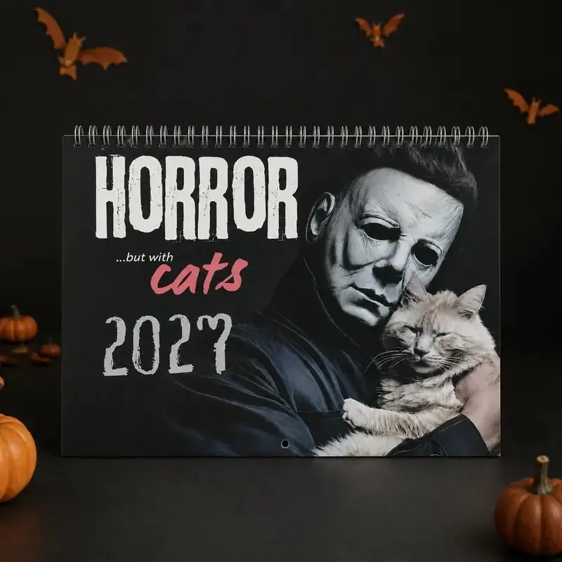 2027 Whimsical Cat 12-Month Wall Monthly Planner - Printed Art Calendar, Unique Kitten Organizer with Humor Mix Funny Movie Villains, Creepy Cute Home Decor, Gift for Movie Fans