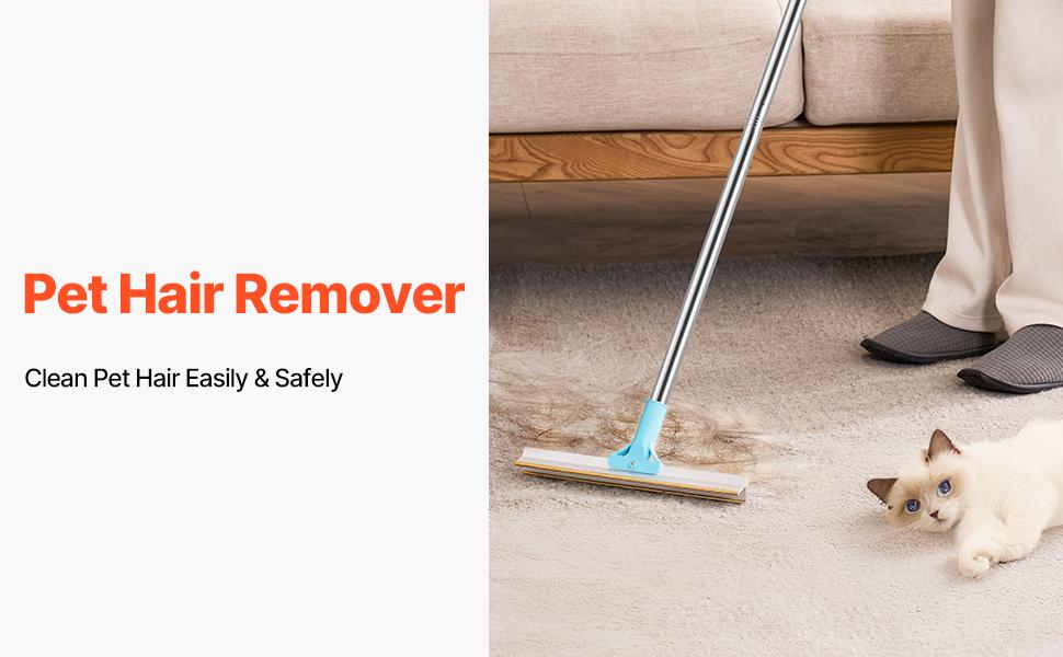Summervibes VEVOR Pet Hair Carpet Rake, 35.83-55.51 in Adjustable Long Handle Pet Hair Removal Broom, Reusable Advanced Lint Remover Scraper Dog Cat Fur Cleaning, for Carpet Rugs Mats Couch Furniture Cat Tree