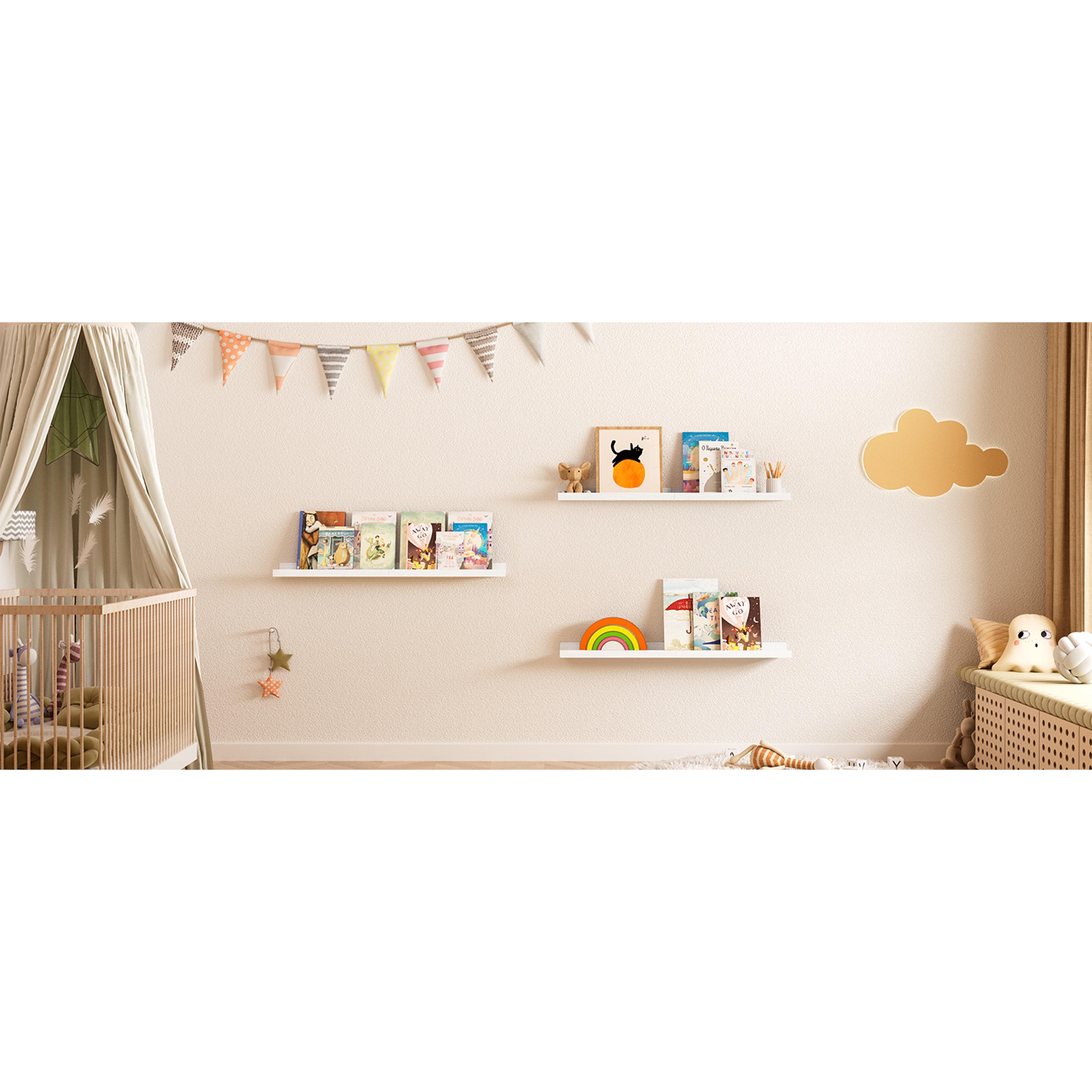 Floating Shelves for Wall, Wall Shelves for Decor Storage Set of 6, Wall Mounted Wood Shelf for Bedroom, Living Room, Bathroom, Kitchen, Picture Ledge Shelf, White