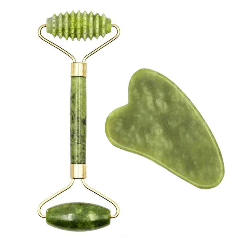 Natural Jade Roller Massager Beauty Tool Self Care Tools Skin Care Tools Facial Care Tools for Face Body Back Foot Massage Roller Facial Liftting Anti-wrinkle Double-end Gua Sha Jade Stone