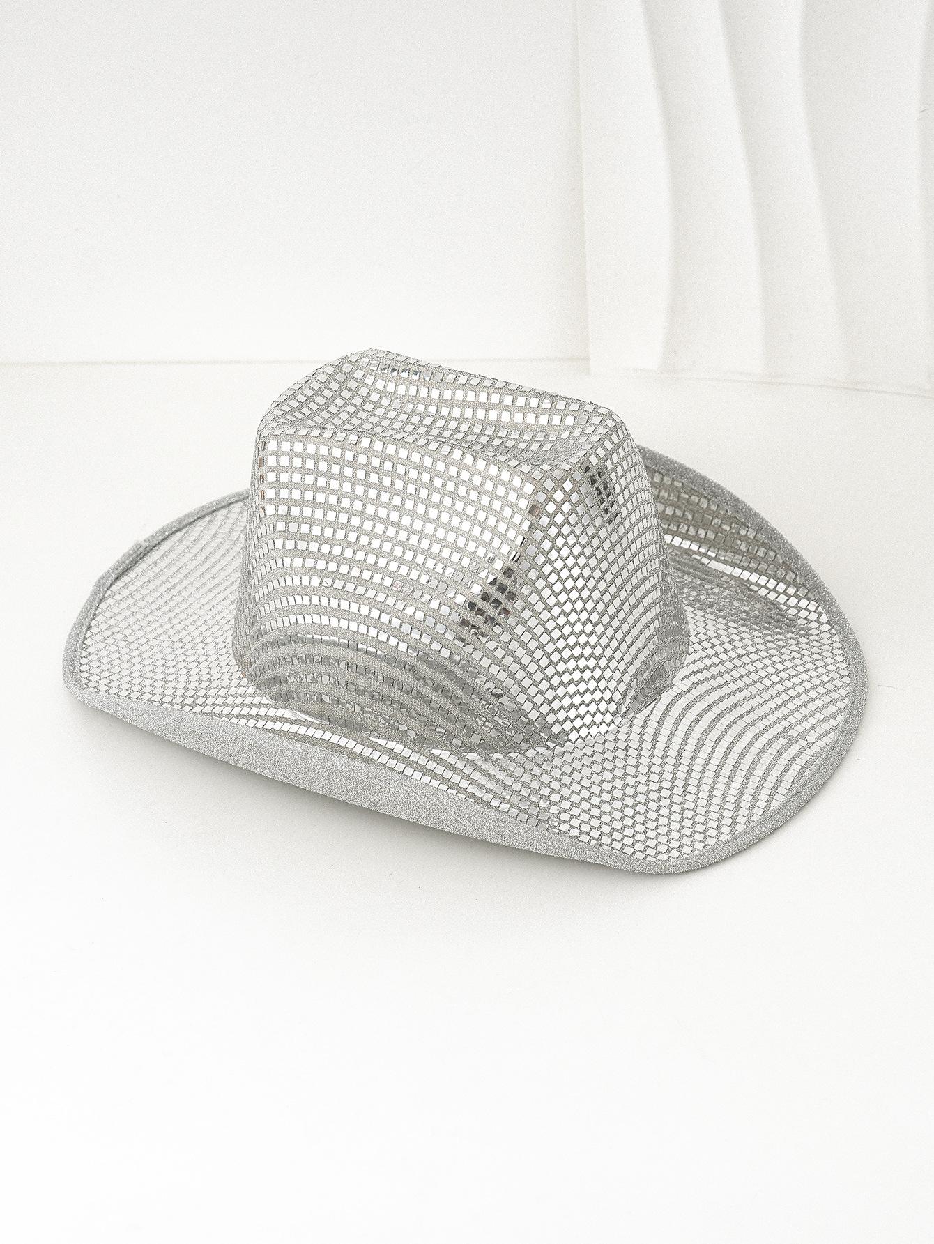 Female unisex western cowboy hat, silver sequined jazz hat, stage music hat punk styleSpeedy Smarts Stylish Hat