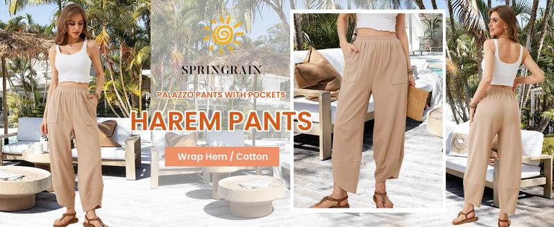 Naeduo Womens Baggy Wide Leg Pants  Casual Elastic Waisted Palazzo Harem Pants with Pockets Womenswear Bottom Wideleg Trouser Basic Fit for Hyrox