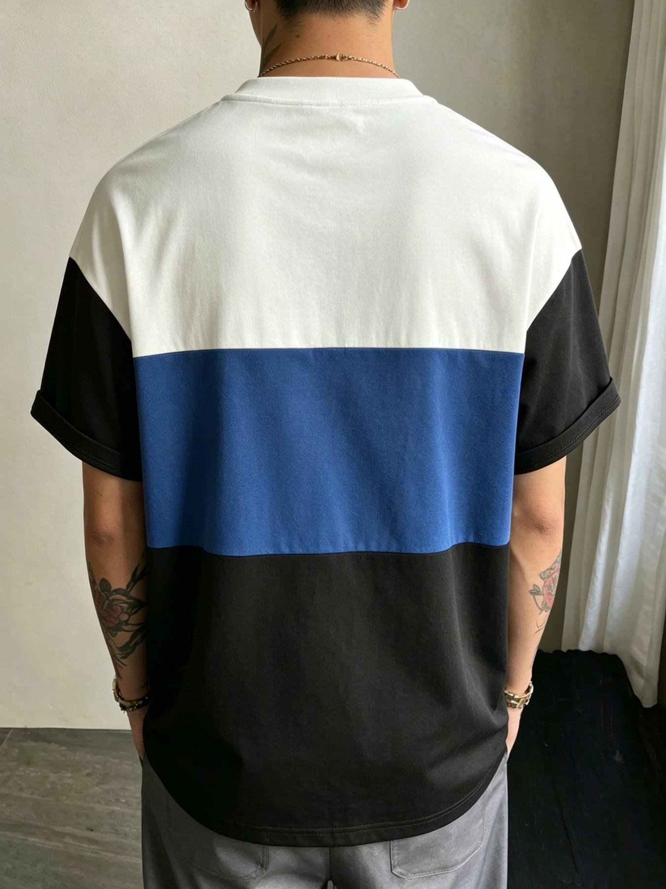 Three-Piece Colorblock Home Wear, Comfortable Breathable T-Shirts, Men's and Women's Casual Street Style, All-Season Loose Fit