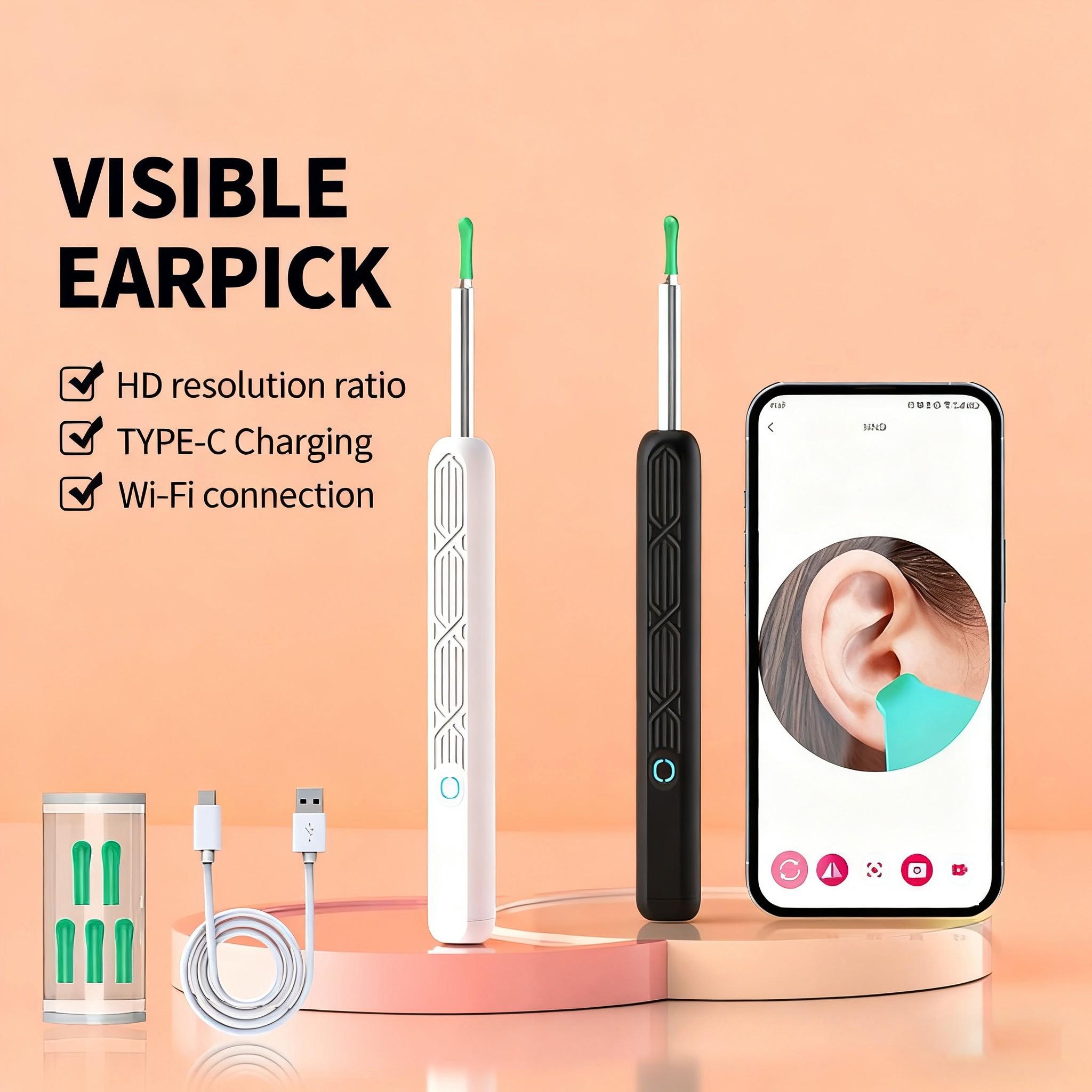 Visual Ear Wax Removal Kit with Camera and Light, Complete 8-Tool Set with 5 Replaceable Ear Scoops, Compatible with iOS & Android, Ear Wax Remover