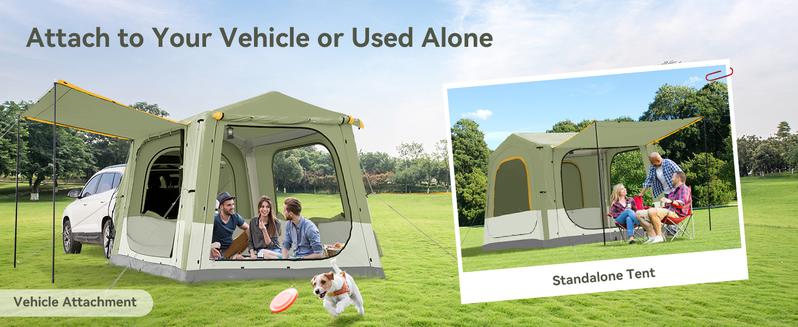 Lilypelle Inflatable Camping Tent with Pump, Glamping Tents for 6-8 People, Easy Setup 4 Season Waterproof Windproof Outdoor Blow Up Tent, Luxury Cabin Tent with Mesh Windows & Doors
