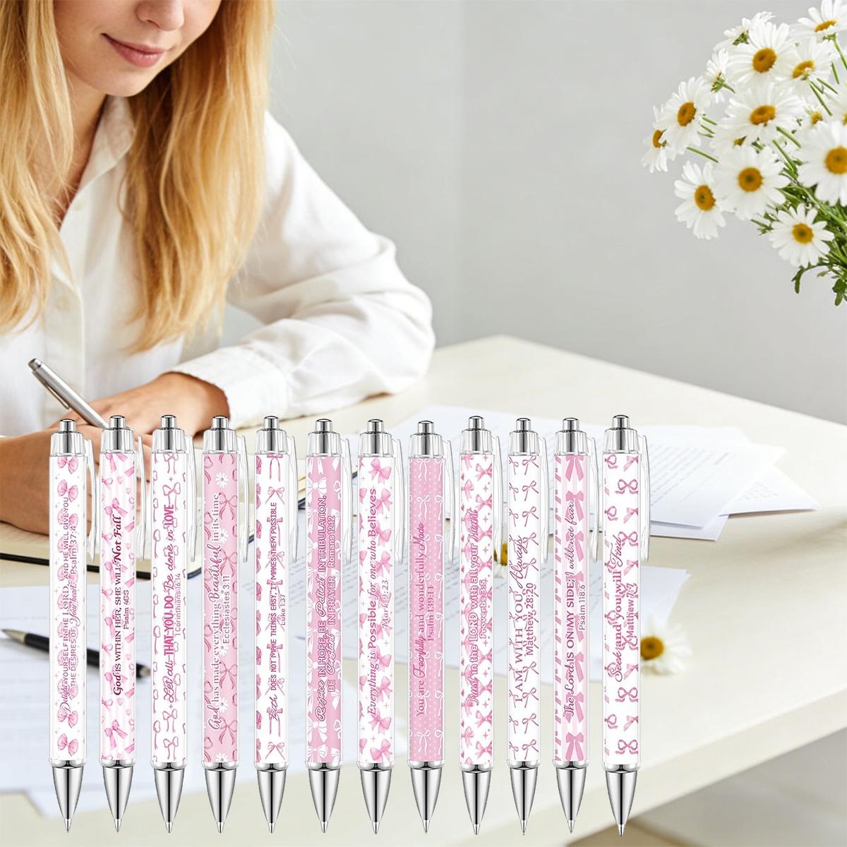 12/24 Pcs Christian Ballpoint Pens Bulk, Black Ink Ballpoint Pen, Christian Gift Pens, Inspirational Quotes Pink Bow, Smooth Writing Pens, for Office Supplies, Gift Pens, Colleagues, Teachers
