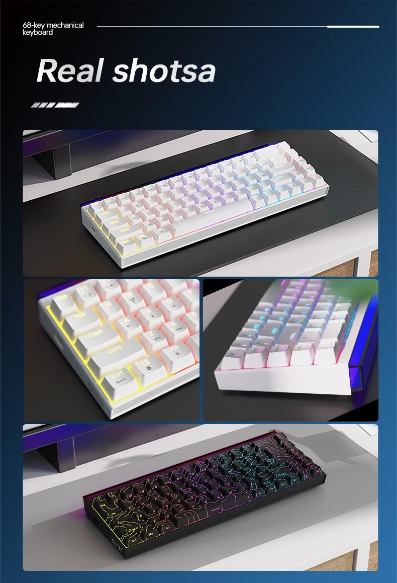 AJAZZ Mini 65% Gaming Mechanical Keyboard Red Switch 68 Key Compact Wired Office Keyboard NK68 Colorful Light Effect Ergonomic Mechanical Sense Office Artifact DIY Plug and Play Support Multiple Systems Suitable for Games, Mechanical Backlit Keyboard