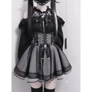 Sweet Elegant Kawaii Slim Off Shoulder Suit Women's Japanese Lovely Lace New Black Short Skirt Suit Fashion Vintage Lolita Set