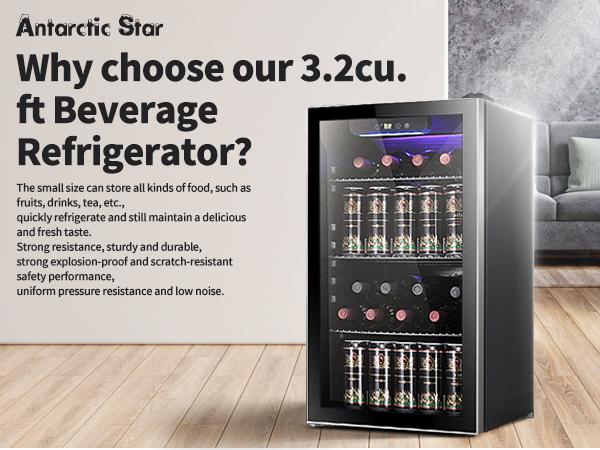 Antarctic Star Beverage Refrigerator Cooler 0.64-4.5Cu.ft 24-145 Can Wine Cooler Cabinet Mini Wine Cellar Beer Soda Clear Glass Door Bar Fridge Quiet Compressor Adjustable Temp Freestanding Indoor Use for Home Office Bar Freezer Box Durable