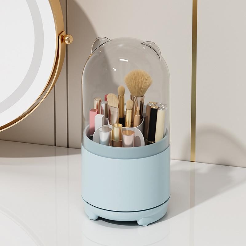Rotating Makeup Brush Storage Box, Dustproof Beauty Brush Holder, Eyeshadow Brush Powder Brush Desktop Brow Pencil Eyeliner Pen Organizer
