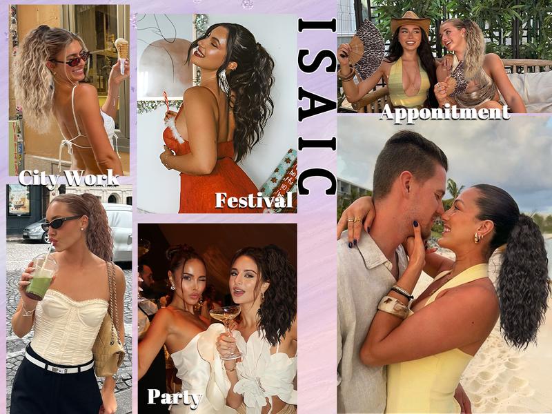 Isaic Hair 18 Inch Clip In Ponytail, Ponytail Extensions, Short Ponytail Women's Artificial Wig, Natural Fluffy Hair Volume for Daily Outing Wear