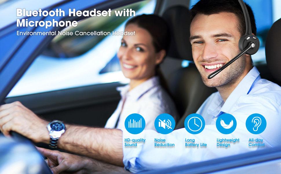 Bluetooth Headset with Microphone, Noise Canceling Wireless On Ear Headphones for Drivers, Bluetooth Headphones with Mic Charging Base, for Laptop Skype, Call Centers, Office Trucker