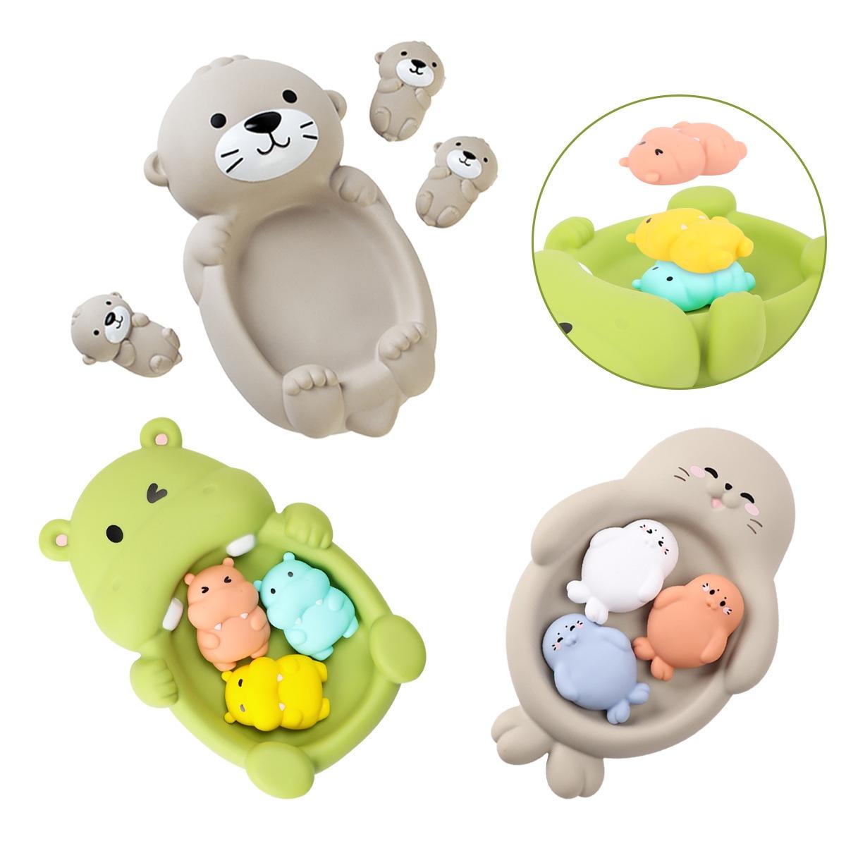 Floating Animal Hippo Toy Seal Toy Sealed Float Play Water Bathing Set, Baby Shower Bathtub Toys, Safe Non-Toxic Material