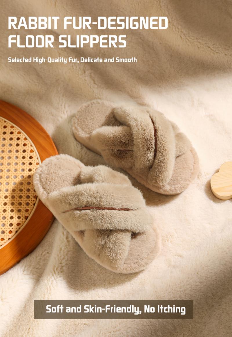 YASSIA Women’s Plush Fuzzy Slides | Faux Rabbit Fur Warm Indoor Outdoor Slippers Girl Shoe