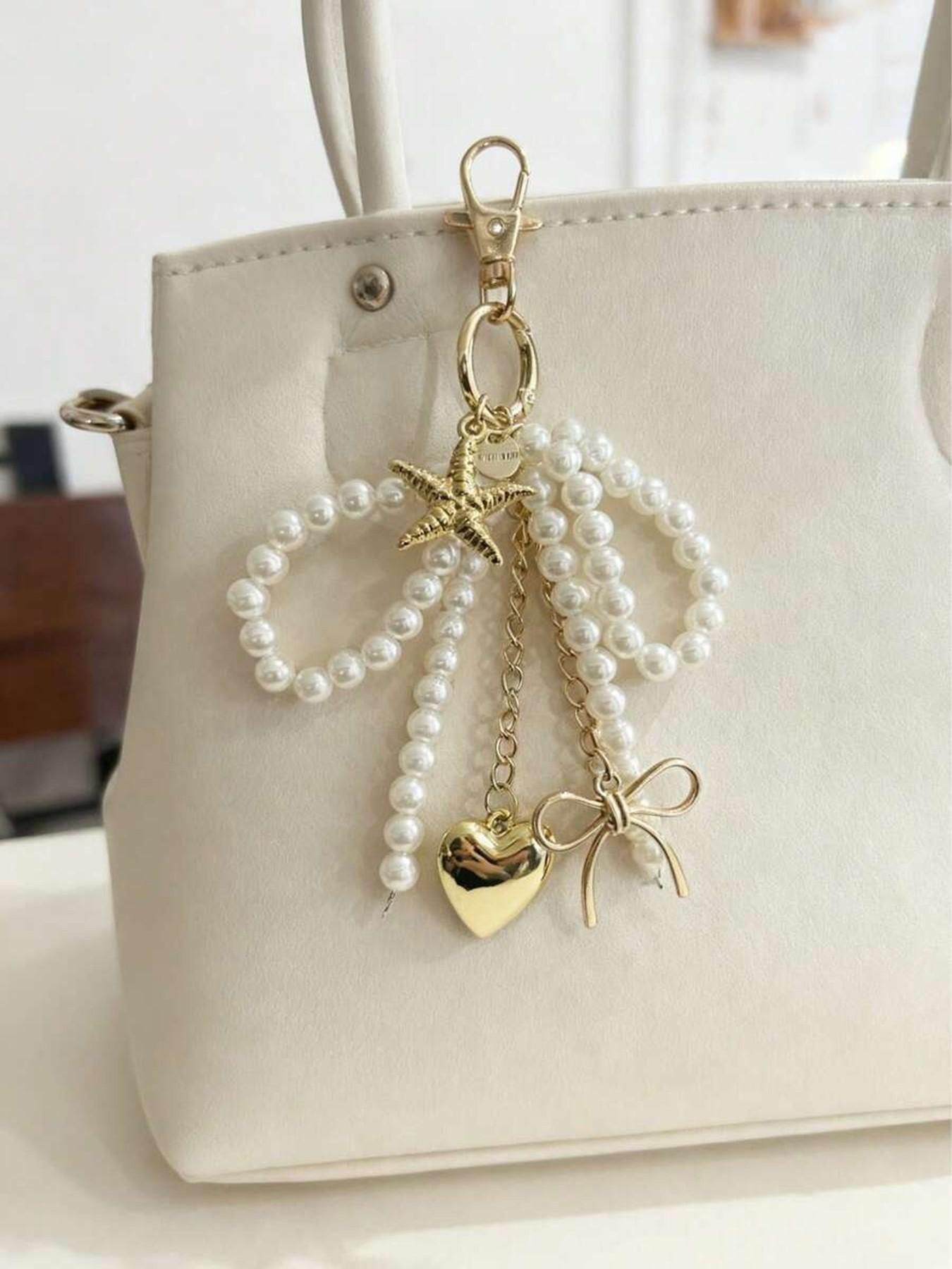 Gentle style pearl bead bag decoration, Bag Charm Keychain, starfish love bow decoration, light luxury texture exquisite style fashion decoration, can be used as a keychain, can be given to friends, lightweight and easy to carry