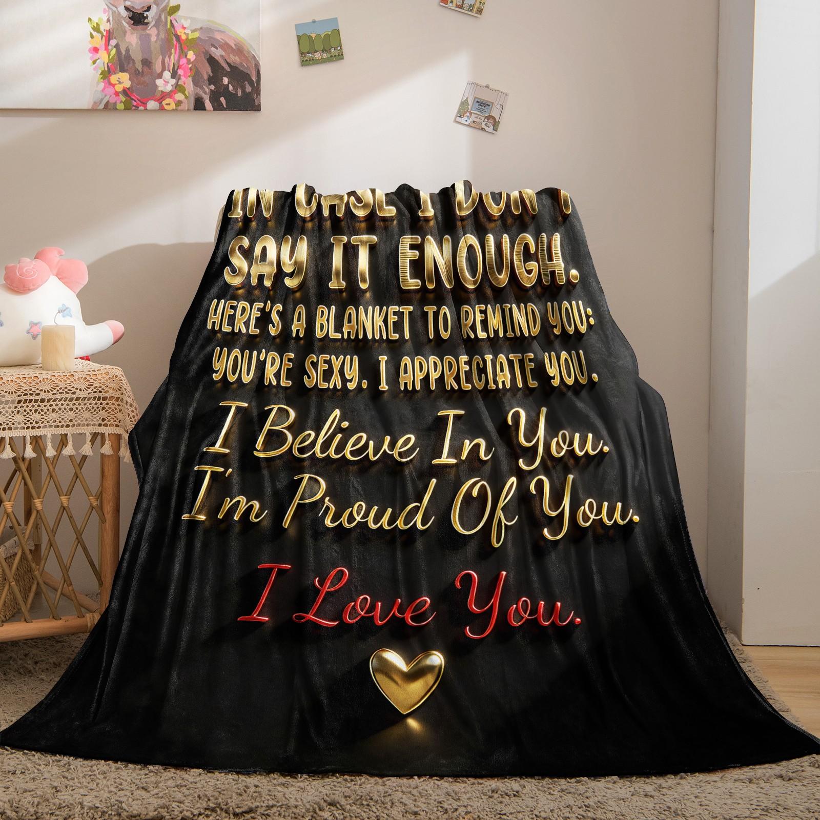 Romantic Confession Pattern Slogan Print Blanket, Daily Holiday Birthday Gift For Kids And Adults, Soft, Warm And Lightweight Plush Blanket, Suitable For Bed, Sofa, Car, Room Decoration