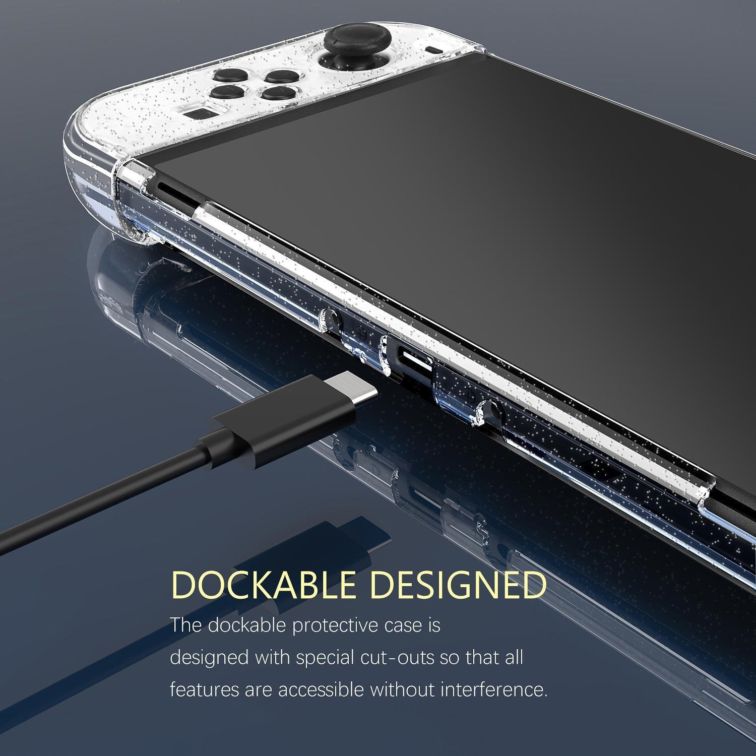 Glitter Aesthetic Nintendo Switch Protective Case with Stand & Pluggable Base, Shockproof Design, Durable Protection for Your Console