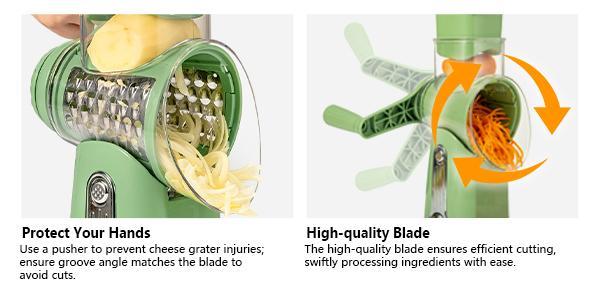 SUSTEAS Utensils Kitchen – 5-Blade Rotary Grater for Fast Cheese & Veggie Shredding, Non-Slip Base + Ergonomic Handle (Retro Green)
