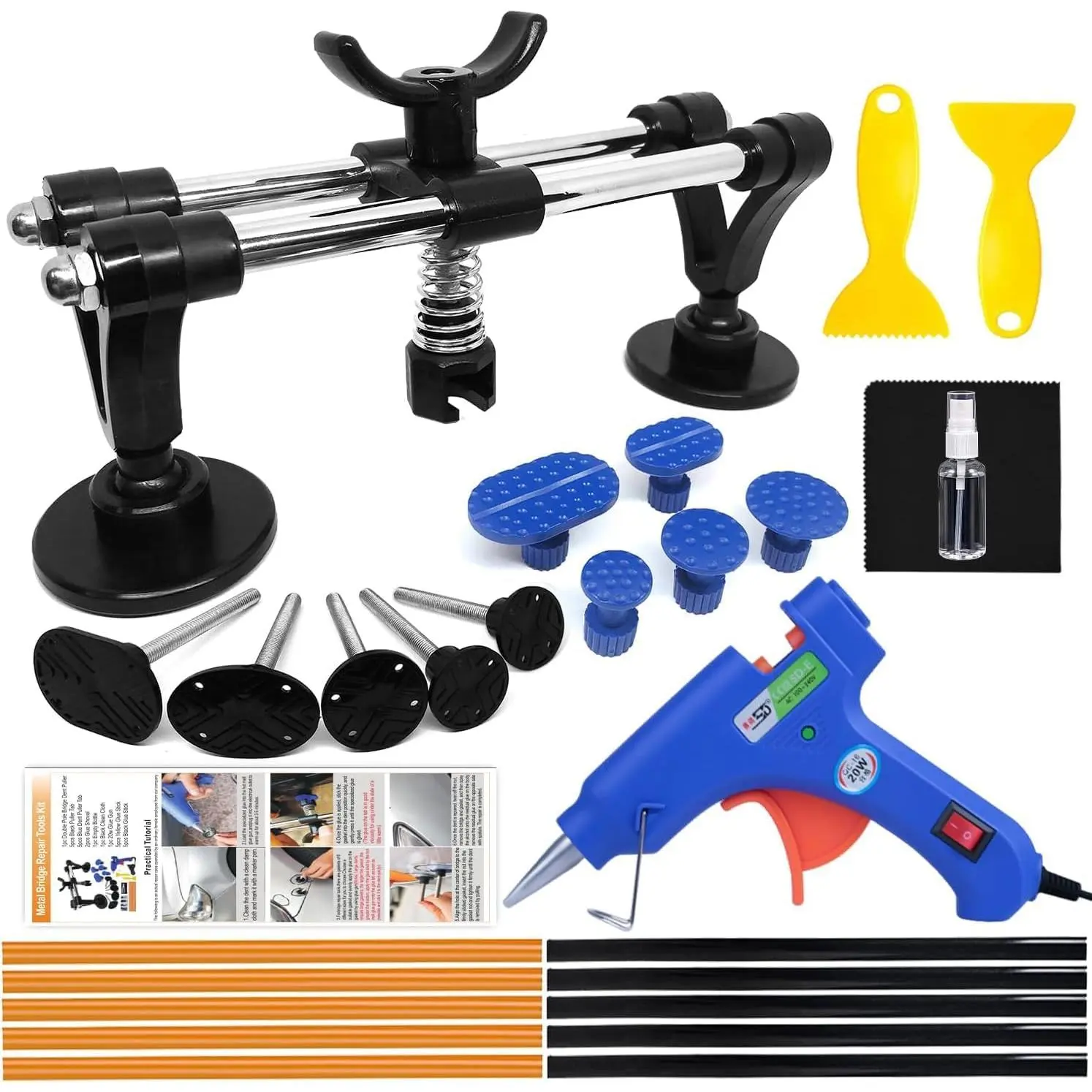 25 count Dent Puller -  Dent Repair Kit, Dent Removal Kit with Double Pole Bridge Dent Puller for Auto Dent Removal, Door Dings and  Hail