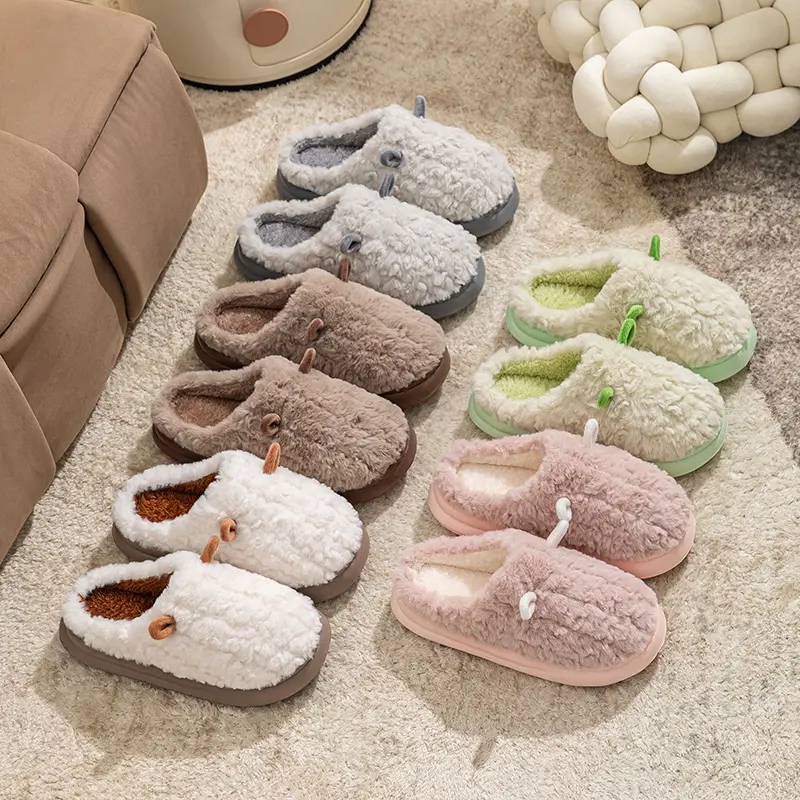 Plush Cute Bow Slippers for Women – Furry Comfy Indoor Outdoor Non-Slip House Slippers