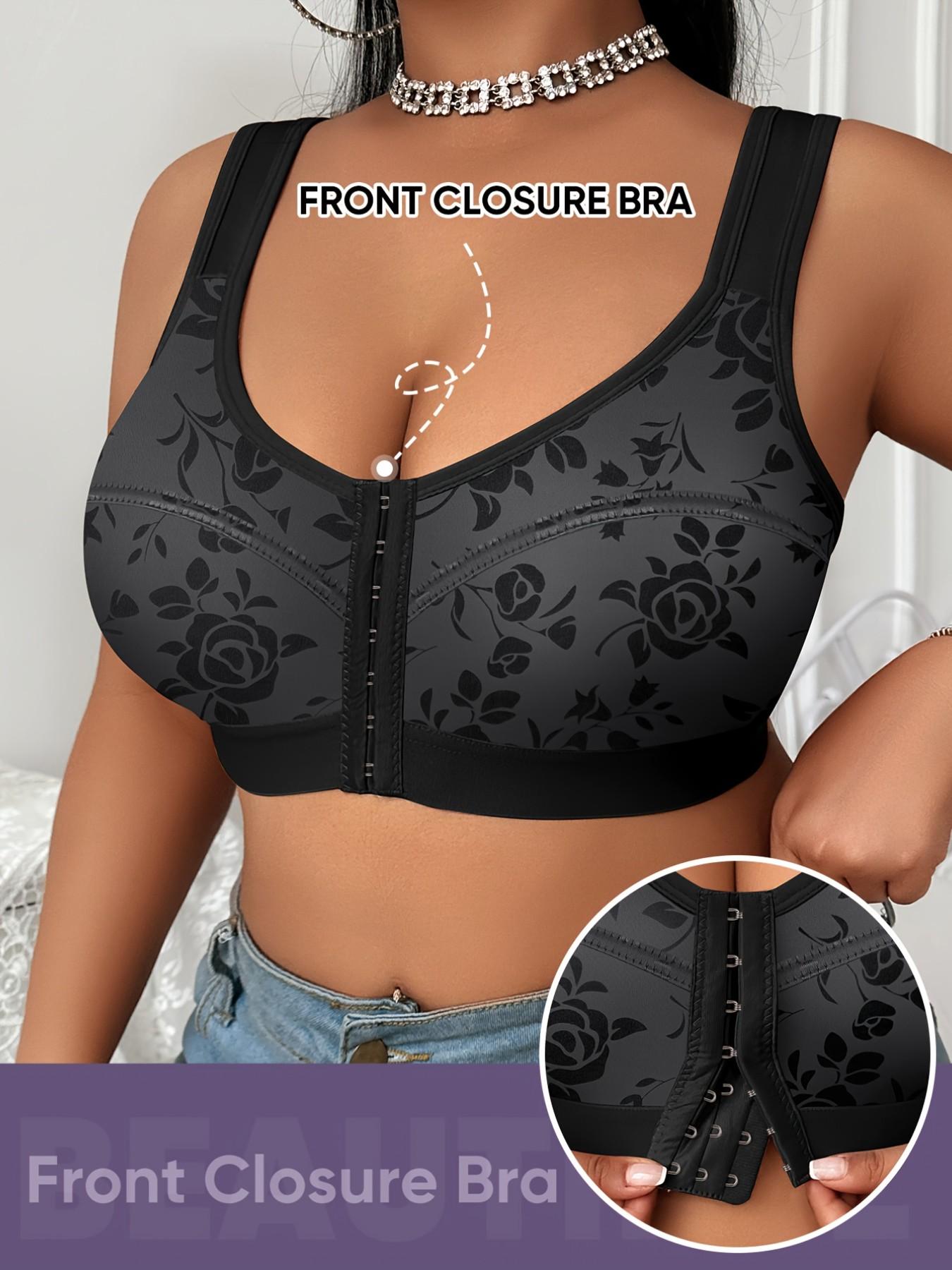 Women's Front Button Bra, Jacquard Pattern Push-Up Underwear, Plus Size Everyday Comfortable Breathable Full Coverage Lingerie