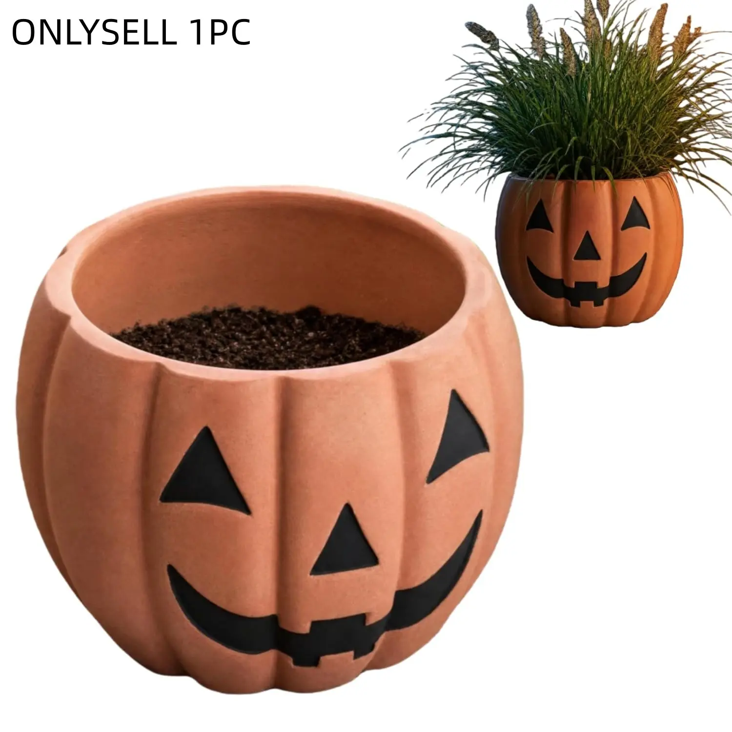 Halloween Pumpkin Resin Flower Pot, 9.8 Inch Ghost Face Large Planter, Indoor Outdoor Garden Container, Halloween Party Decor, Gift Ideas