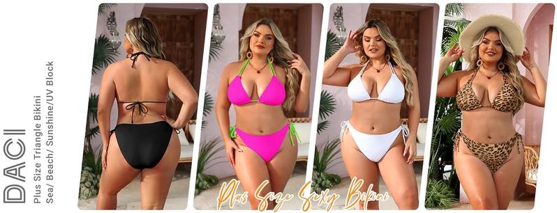 Daci Women Plus Size Triangle Bikini Sets Two Piece Double Straps Halter Swimsuit Side Tie String Sexy Bathing Suits