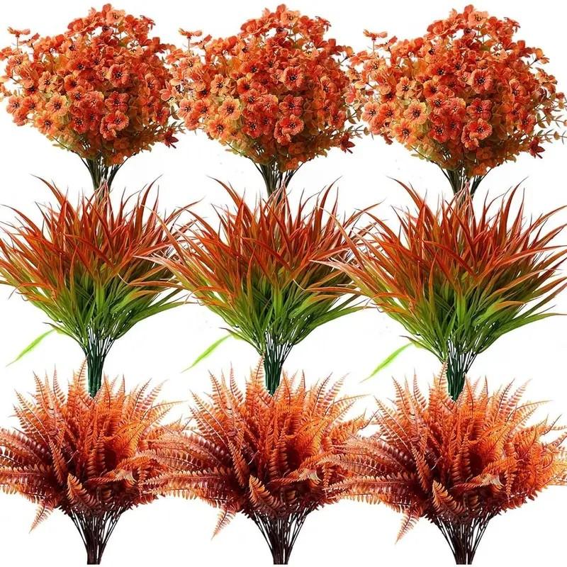 18pcs Artificial Pumpkin Flower Decorations, UV Resistant Faux Fall Flowers for Outdoor Use, Ideal for Pots Gardens Patios Homes
