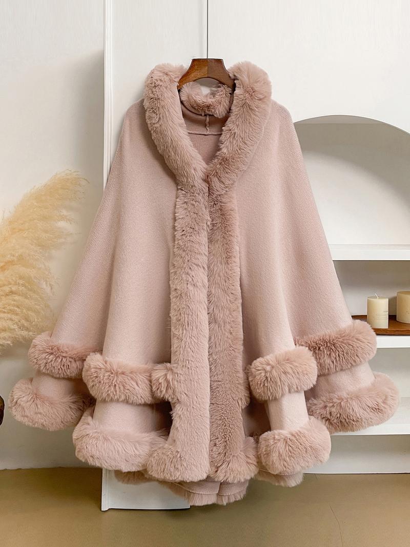 Luxury Faux Fur Hooded Cape, Warm and Comfortable for Staying Warm Indoors, Ideal for Daily Wear at Home and Parties