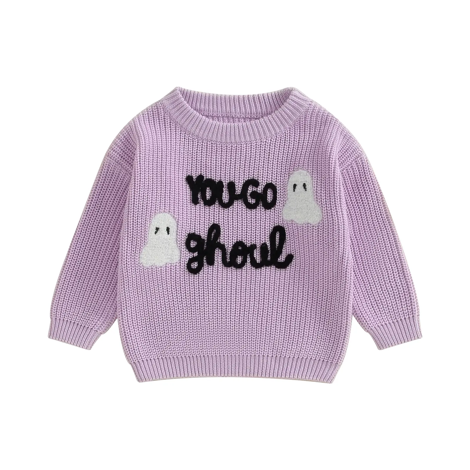 Toddler Baby Boy Girl Halloween Sweater Pumpkin/Ghost Embroidery Long Sleeve Knit Pullover Tops Infant Fall Winter Chunky Warm Clothes 1-7Years