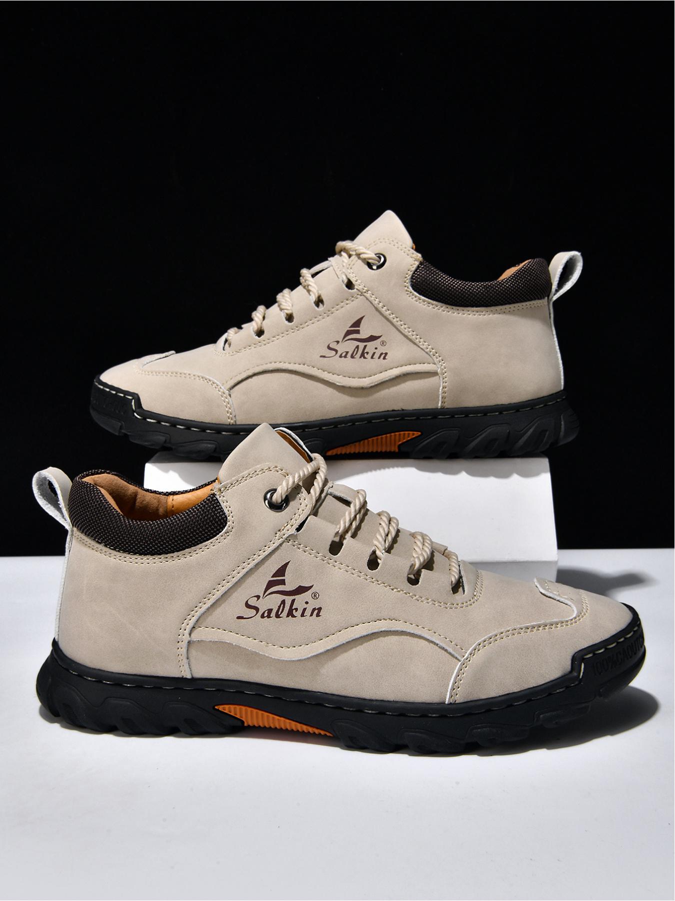 Men's Retro Outdoor Work Shoes, Hand-Stitched Mid-Top Casual Sneakers, Soft Sole Non-Slip Hiking Boots