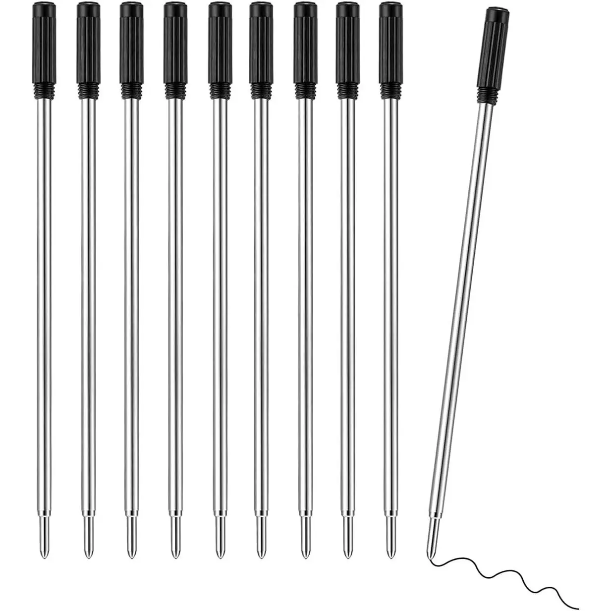 Black Ink Refill, Replaceable Ballpoint Pen Refills Compatible with  Ballpoint Pen (Medium Point Metal Refill, Pack of 10)