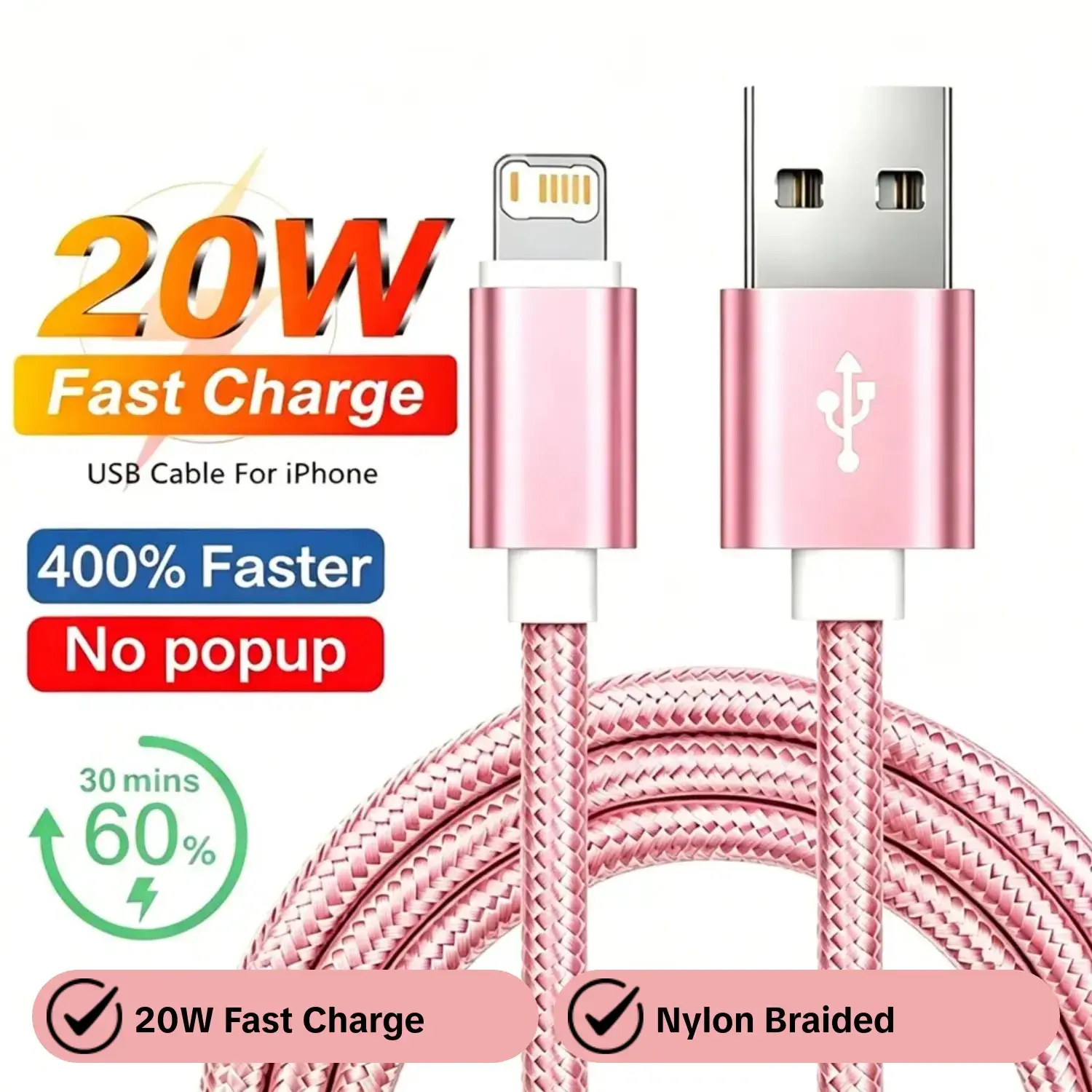20W USB Fast Charging Cable USB to Lightning Cord for iPhone 11 12 13 Mini 14 Pro Max X XR XS Max 6 6s 7 8 Plus SE 2020, Nylon Braided Durable Quick Charge Sync Data Cable