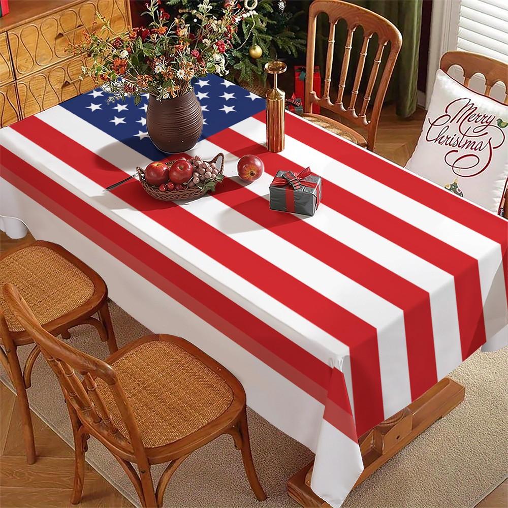 American Flag Pattern Rectangular Tablecloth, Polyester, Washable, Waterproof & Oil - Resistant, Multiple Sizes, Perfect for Family, Camping, Wedding, Bachelorette, Graduation, Minimalist Indoor Outdoor Dining & Living Space, Cozy Home Decor