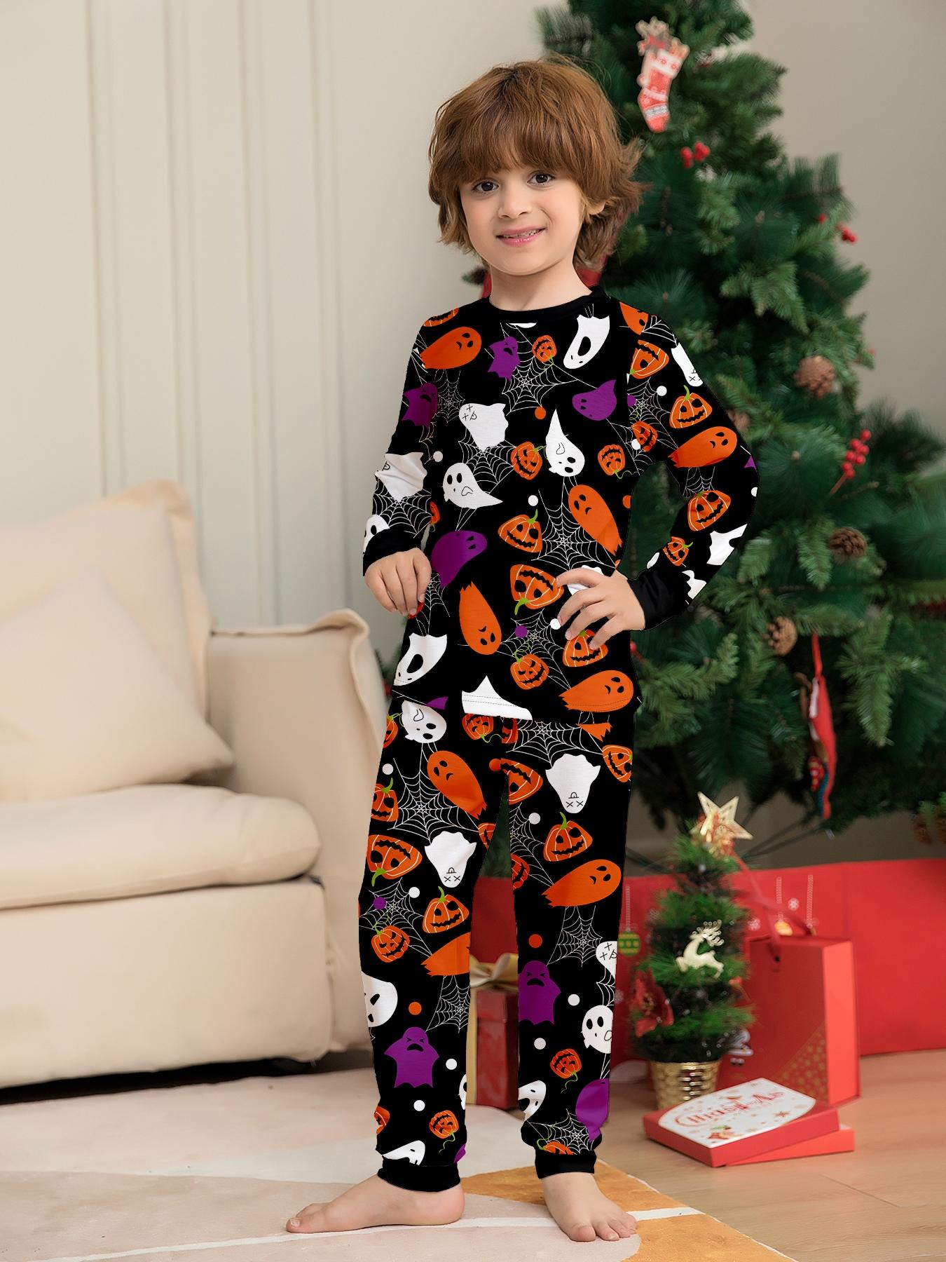 Halloween Pumpkin Ghost Family Pajamas, Fun Print, Party Home Photos, All Sizes Available, Slim-Fitting Casual Pajama Set