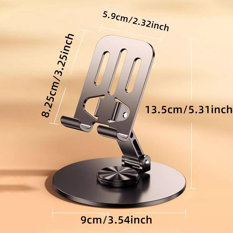 Metal Phone Stand, 360° Rotating Foldable Adjustable Desktop Holder, Non-Car Mount for Live Streaming & Tiktok, Single Pack