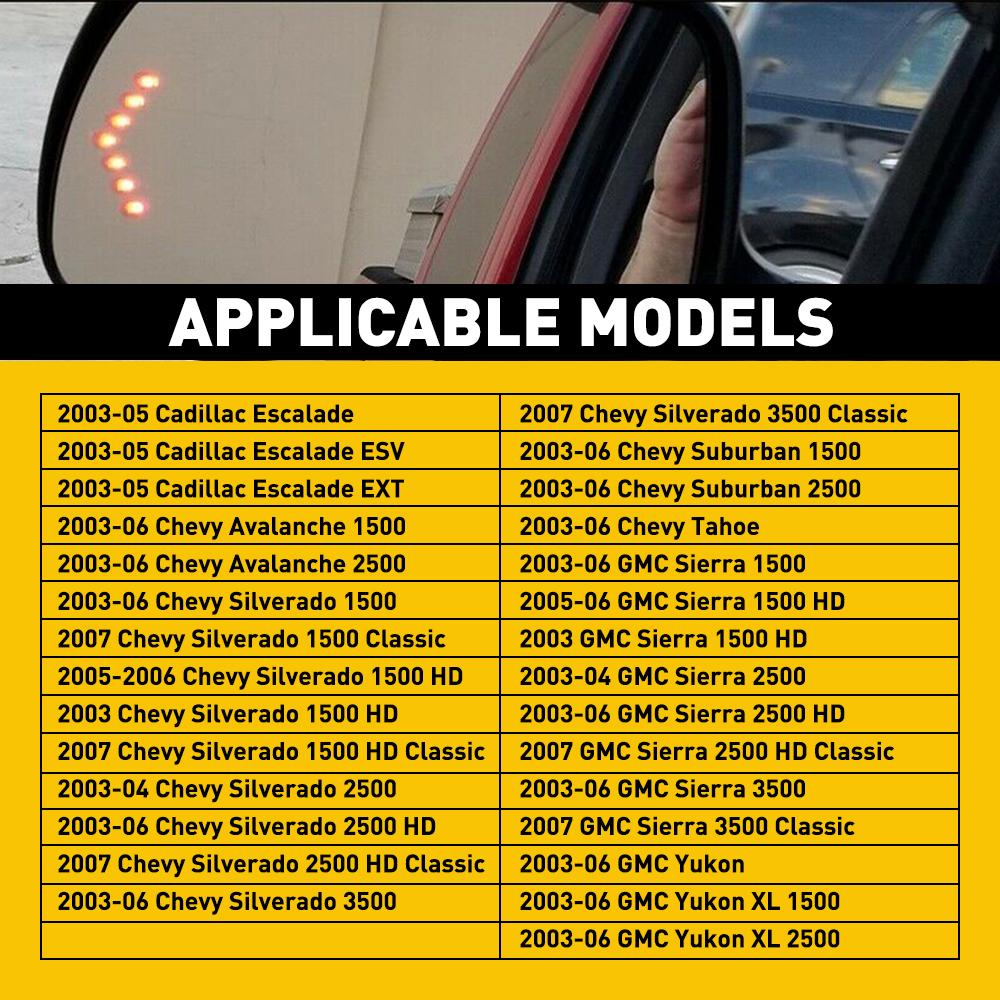 Mirror Glass Heated Turn Signal 7 LED Left LH for Cadillac Chevy GMC Pickup SUV