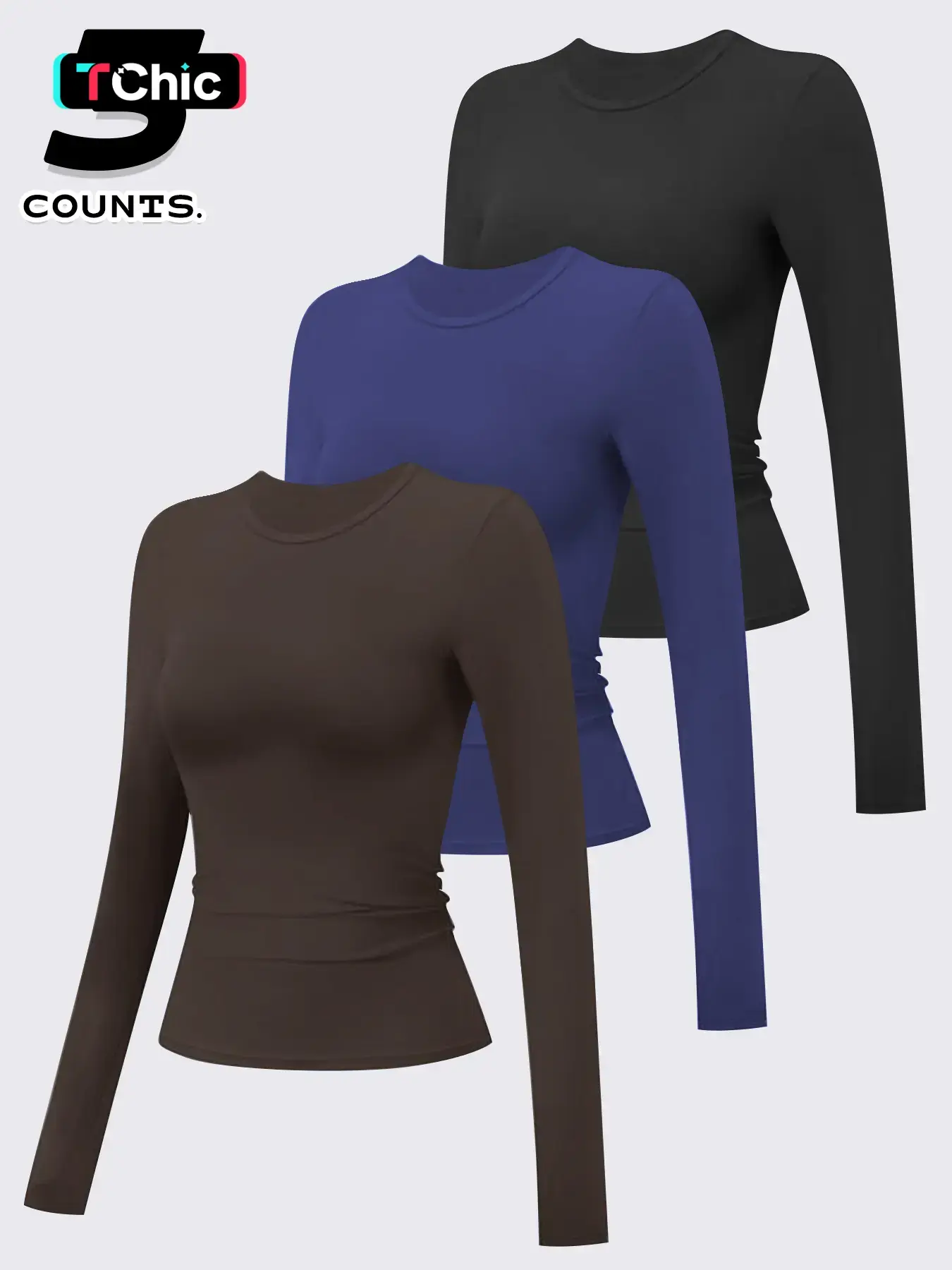 3 pcs Women's Compression Training Long Sleeve Shirts, Fitted Round Neck Yoga Tops, Moisture-Wicking Sportswear, Athletic Apparel, Athletic Wear, Fitness Training Wear, Activewear Athletic, Fitness Clothes for All Seasons, Athletic Clothing